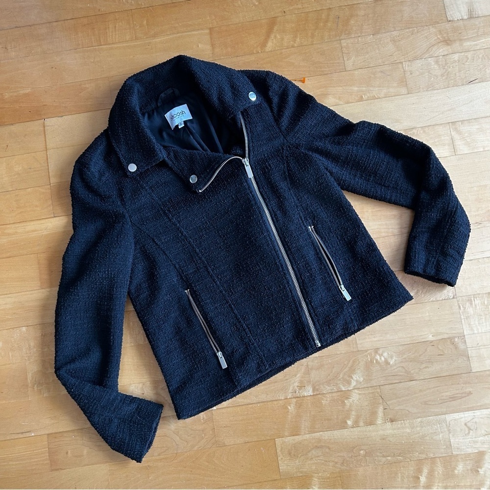 Stoosh Premium Knubby Knit, Zippered Moto Jacket, Blazer, Black, Size S